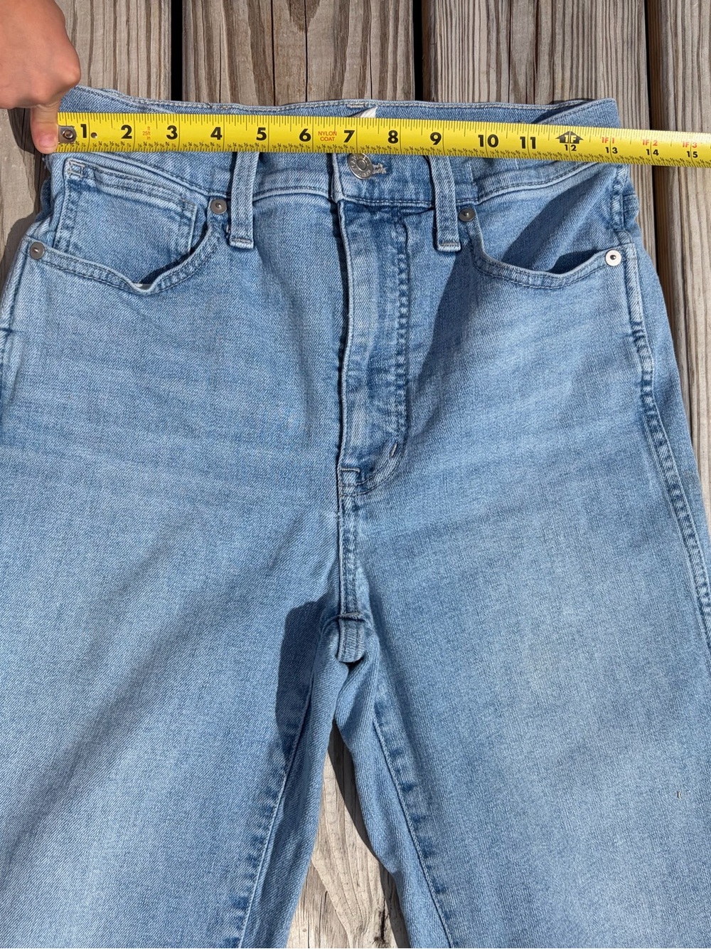 Madewell 11" High Rise Flare Jeans Light Wash Distressed‎ 20% Hemp Size 27 - Picture 12 of 14